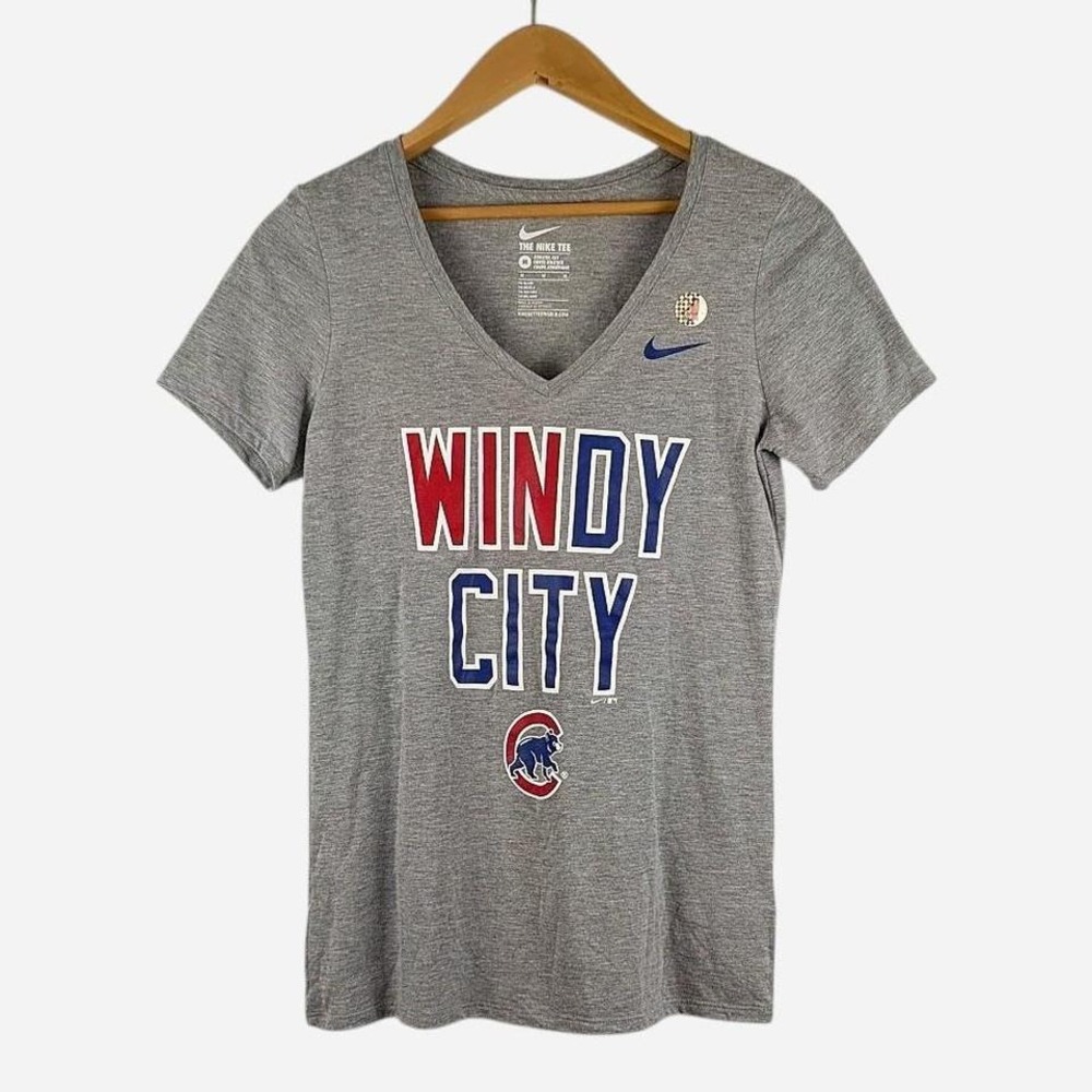 Nike x Chicago Cubs "Windy City" V-Neck Tee Heather Gray Size Medium